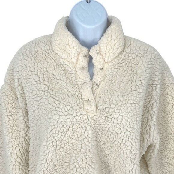 PacSun Womens Midrift Sherpa‎ 1/4 Snap Cropped Pullover Sweater Off White Small - Picture 3 of 9